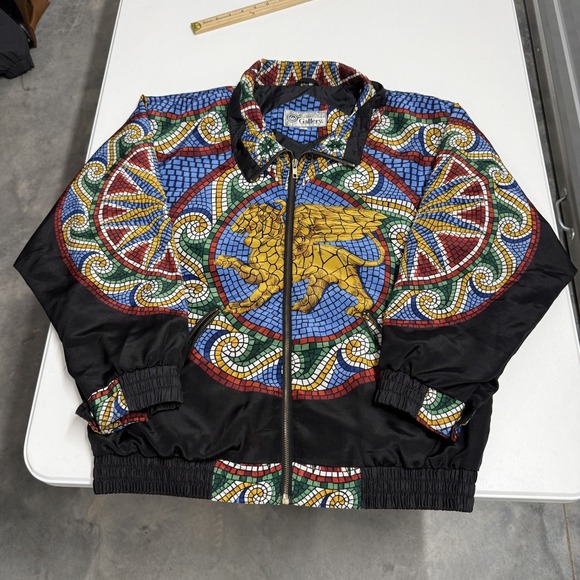 Gallery Sport Other - Gallery Sport Bomber Jacket mens Small Black Excellent Mosaic Winged Lion Zip